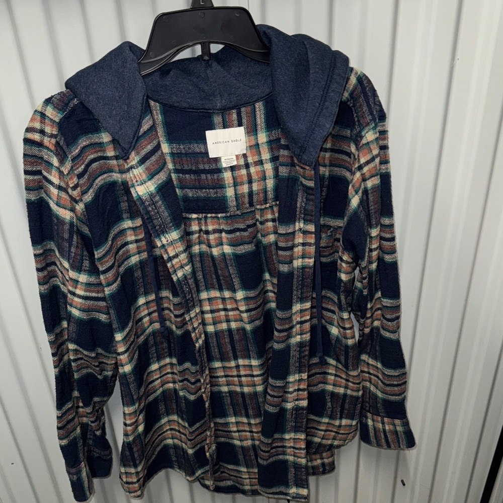 American Eagle Outfitters Blue Plaid Hooded Jacket